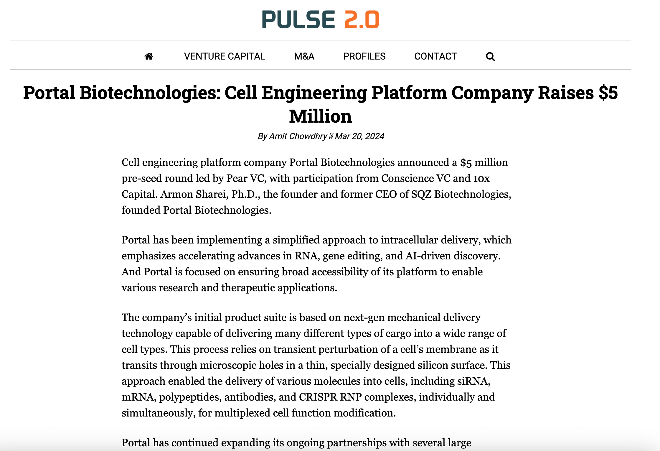 Portal Biotechnologies: Cell Engineering Platform Company Raises $5 Million